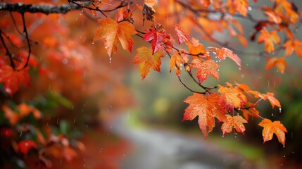 Wall Mural - Autumn Leaves Rain