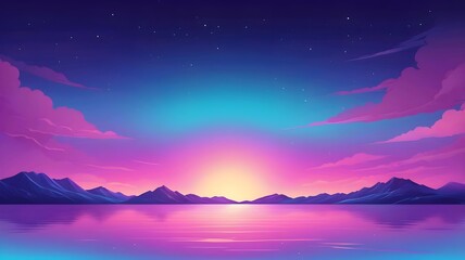 Poster - Purple Blue Gradient Vibrant Dreamy Vector Background. Sunrise, Sunset, Sky, Water Color Overlay Neon Design Element. Luxury Trendy Holograph Defocused Texture. Digital Funky Cool Tech Gradient