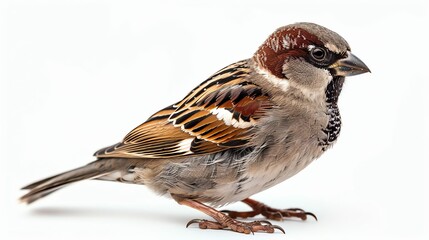 Small brown sparrow isolated on white background