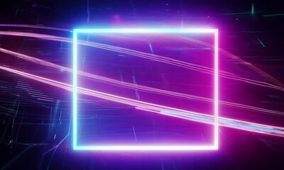 Wall Mural - neon glowing rectangle for title or headline background. Modern high technology animation with programming code overlay 4k video