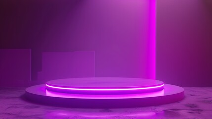 Poster - 3D rendering of a purple podium with a glowing pink neon light under it.