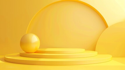 Fototapete - 3D rendering of a yellow podium with a yellow background.