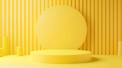 Fototapete - 3D rendering of a yellow podium with a yellow background. The podium is a simple cylinder with a flat top, and it is sitting on a flat surface.