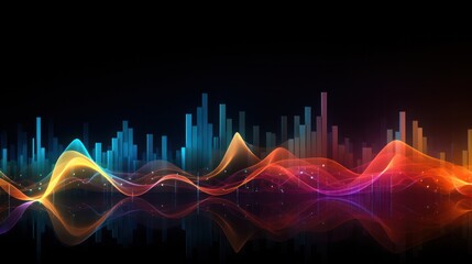 Poster - Abstract representation of music sound waves in vibrant colors against a dark background