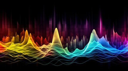 Poster - Artistic depiction of music sound waves in a dynamic pattern with a spectrum of colors