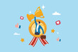 © Nuthawut - Employee of the month award winner, high performance champion, gold medal reward, success or victory recognition prize, leadership or achievement concept, success businessman holding trophy badge.