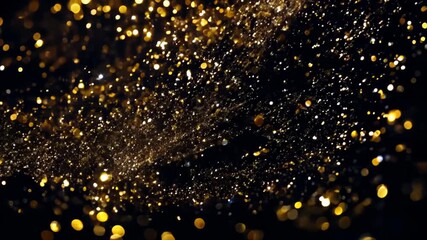 Poster - Mesmerizing Golden Particles Dancing Against a Dark Background in an Enchanting Display of Light and Motion. Generative AI