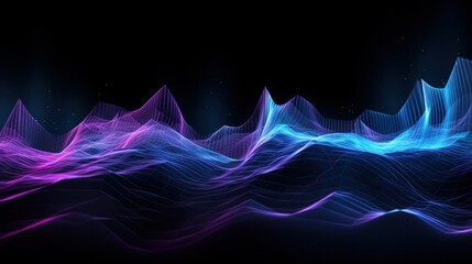 Poster - Visualization of music sound waves in blue and purple hues on a black backdrop