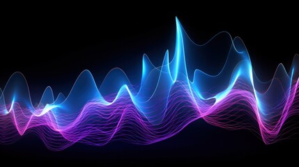 Poster - Visualization of music sound waves in blue and purple hues on a black backdrop