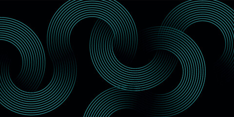 Modern dark blue abstract horizontal banner background with glowing geometric lines. Shiny blue diagonal rounded lines pattern. Futuristic concept. Suit for cover, brochure, presentation, flyer, web
