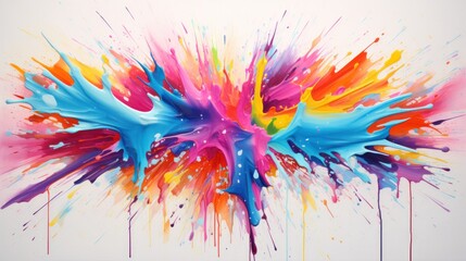 Poster - Bright colors emanate from the center. spread outward against a white backdrop The bursts of light include shades of blue, pink and yellow, creating a lively atmosphere.