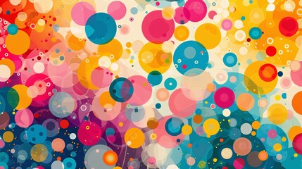 Wall Mural - Bright and playful abstract pattern featuring colorful circles of various sizes, creating a cheerful and dynamic visual effect.