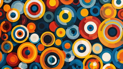 Wall Mural - Energetic abstract pattern of overlapping colorful circles, creating a lively and modern visual appeal for artistic designs.