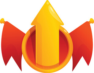 Poster - Golden arrow is pointing up surrounded by two red flags representing success