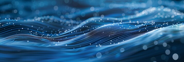 Fototapete - Abstract digital waveform with sparkling particles, blending art and modern technology, evokes movement and technology
