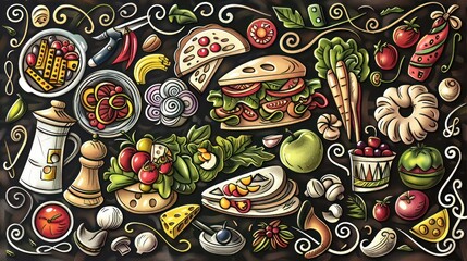 Wall Mural - Colorful Hand Drawn Food Illustration