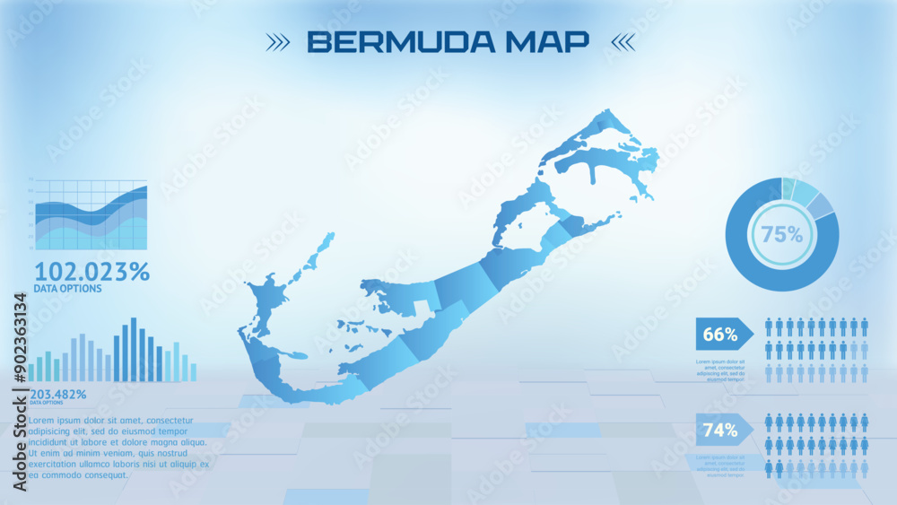 Blue Bermuda Map with States, Political Bermuda infographic map vector ...