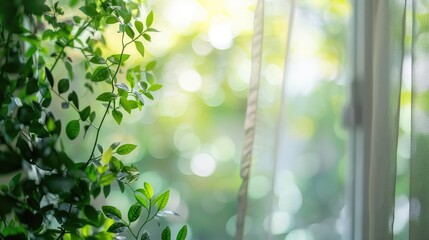 Poster - Decorative foliage in forefront with blurred background curtain