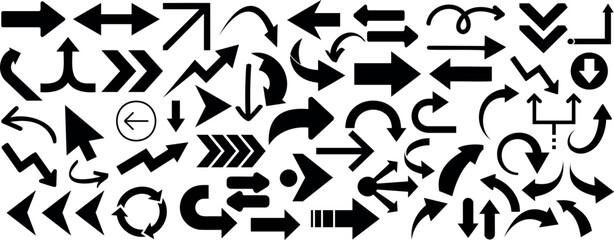 arrow silhouette vector set, black directional icons, various arrows, abstract design, seamless patt