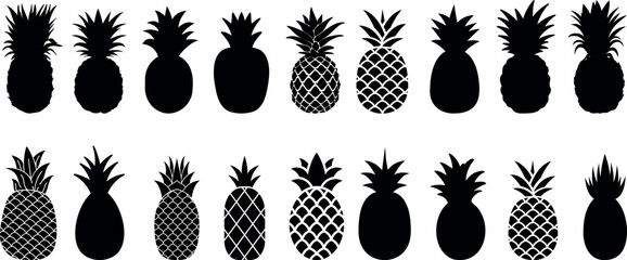 Wall Mural - pineapple silhouette ananas vector illustration set, tropical fruit icons, black pineapple illustrat