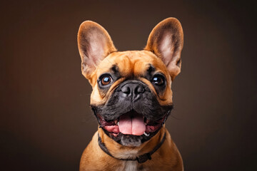 Canvas Print - A french bulldog dog is smiling and looking at the camera