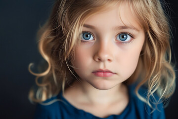 Canvas Print - A little girl with blue eyes looking at the camera.