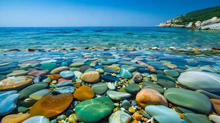 Poster - Cove transparent colored stones lie at the bottom image