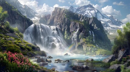 Poster - Waterfall falling from a steep slope picture