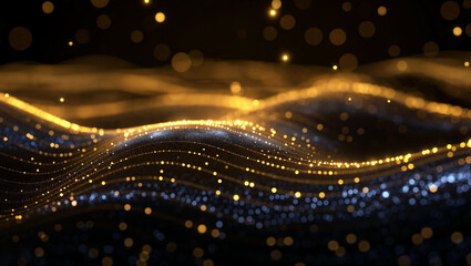 abstract particles wave flow with depth of field and bokeh in dark background
