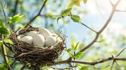 The nest is small filled with white down image