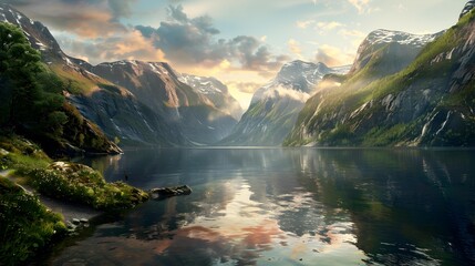 Canvas Print - The mountain ridge is surrounded by a fjord img