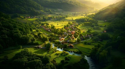 Poster - The village of small located in a river img