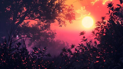 Poster - Sunset forest at sunset picture