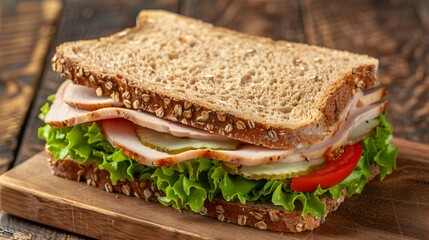 Canvas Print - Turkey slice of whole grain bread with lettuce picture