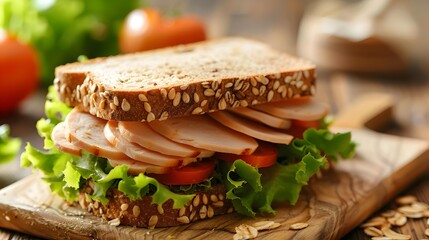 Canvas Print - Turkey slice of whole grain bread with lettuce image