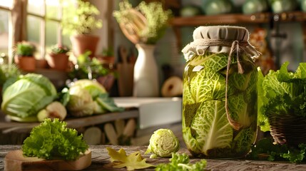 Sticker - Pickled savoy cabbage placed in a jar shows img