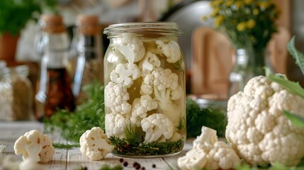 Poster - Pickled cauliflower placed in a jar shows image