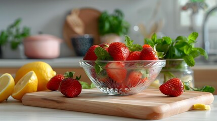 Canvas Print - Strawberries fresh strawberries in a glass bowl picture