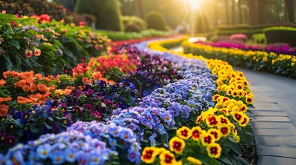 Wall Mural - The colorful flower beds on the garden terraces img