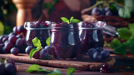 Wall Mural - Grape confiture carefully placed in glass jars