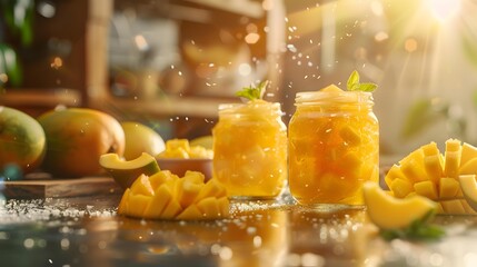 Wall Mural - Mango confiture carefully placed in glass jars image