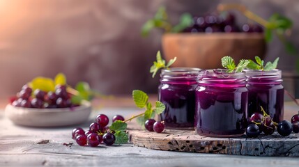 Wall Mural - Currant confiture carefully placed in glass jars image