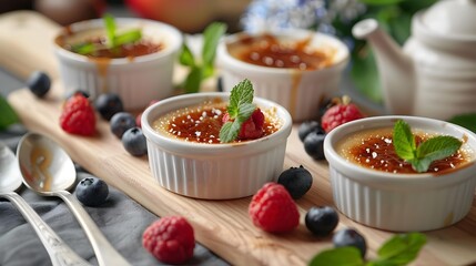 Wall Mural - Creme brulee decorated with caramel crust and fresh img