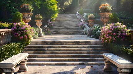 Sticker - Wide stone staircase leading through a terraced img