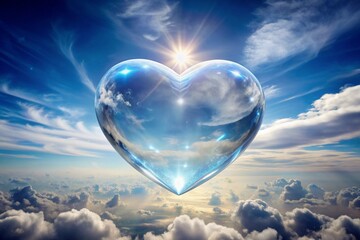 Wall Mural - crystal heart filled with the sky panoramic, blue, romance, ethereal, magical, transparent, celestia