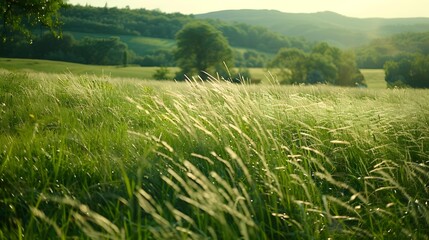 Sticker - Spacious meadow with field grass swaying image