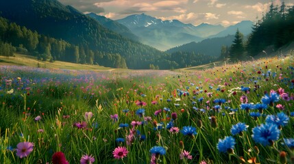 Poster - Meadow a spacious flower field in the valley img