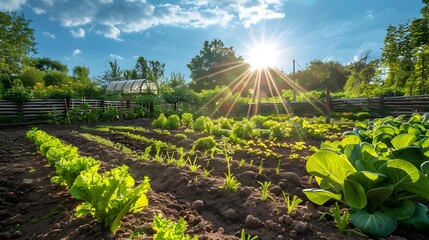 Wall Mural - Vegetable garden well maintained with rows of green img