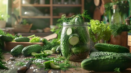 Sticker - Lightly salted cucumbers neatly placed in a glass image