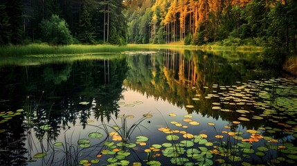 Poster - A lake with a mirror-like surface of water img